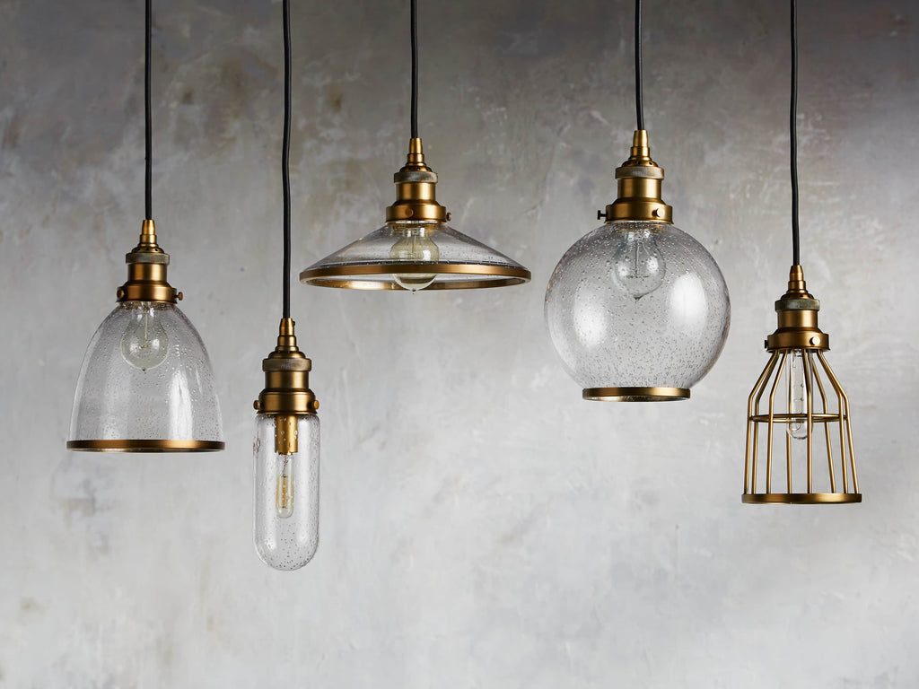 Industrial Cloche Pendant in Antiqued Brass